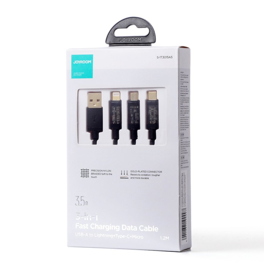 Joyroom Braided USB to Lightning / Type-C / micro USB Cable Μαύρο 1.2m (S-1T3015A5) - Image 4