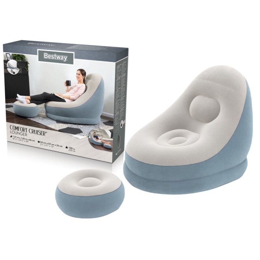 Πουφ Φουσκωτή Πολυθρόνα Bestway με υποπόδιο Μπλε - Image 8
