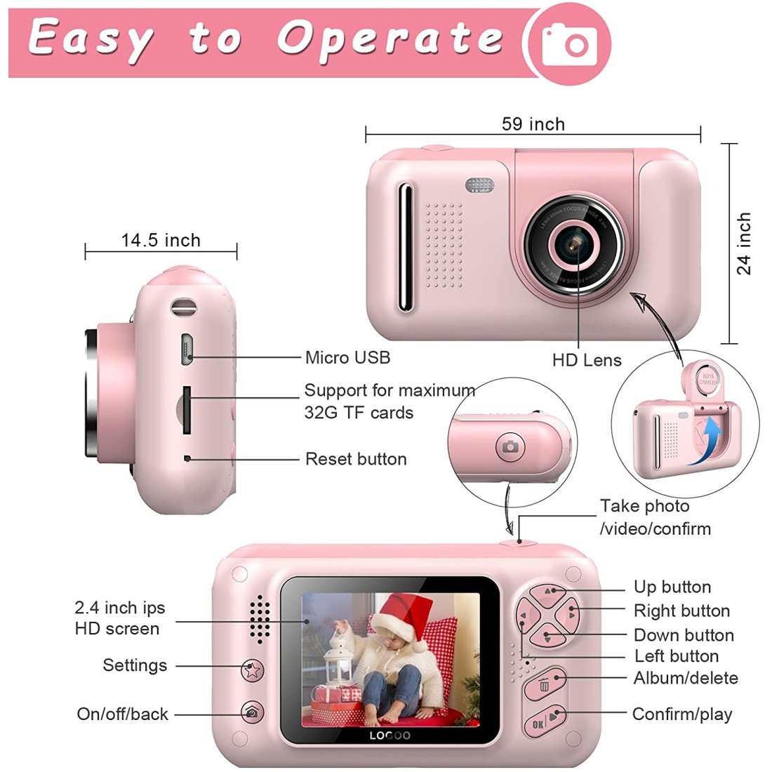 Ψηφιακή Παιδική Κάμερα S9 με Τρίποδο - Ροζ 40MP - Image 3