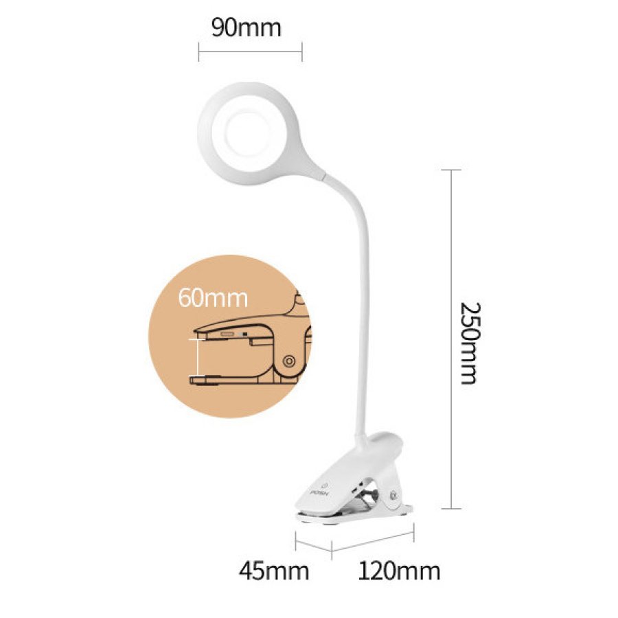 Hurtel LED reading lamp with clip + white micro USB cable Λευκό - Image 2