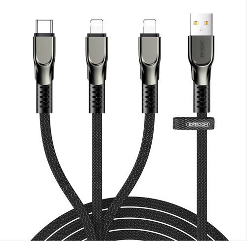 eng_pm_Joyroom-3in1-USB-cable-Lightning-Lightning-USB-Type-C-3-5A-480-Mbps-1-3m-black-S-1335K4-73291_1 Joyroom Braided USB to 2x Lightning / Type-C Cable Μαύρο 1.3m (S-1335K4) - Image 1