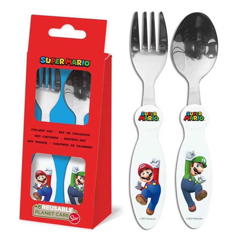 set-2-posate-acciaio-super-mario Stor Βρεφικό Σετ με Πιρούνι Super Mario από Μέταλλο 2τμχ - Image 1