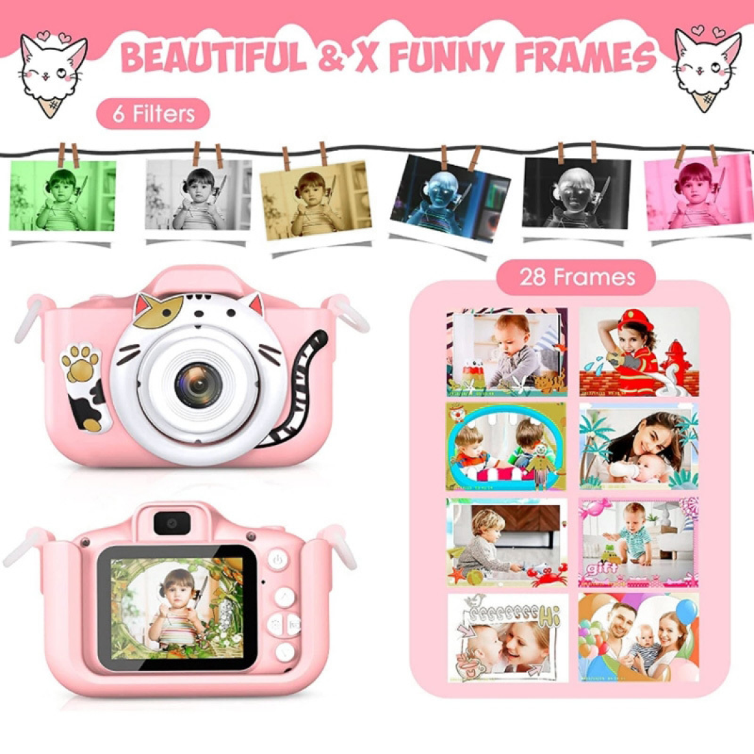 Ψηφιακή φωτογραφική μηχανή για παιδιά C10 Γατα Ροζ - Image 4