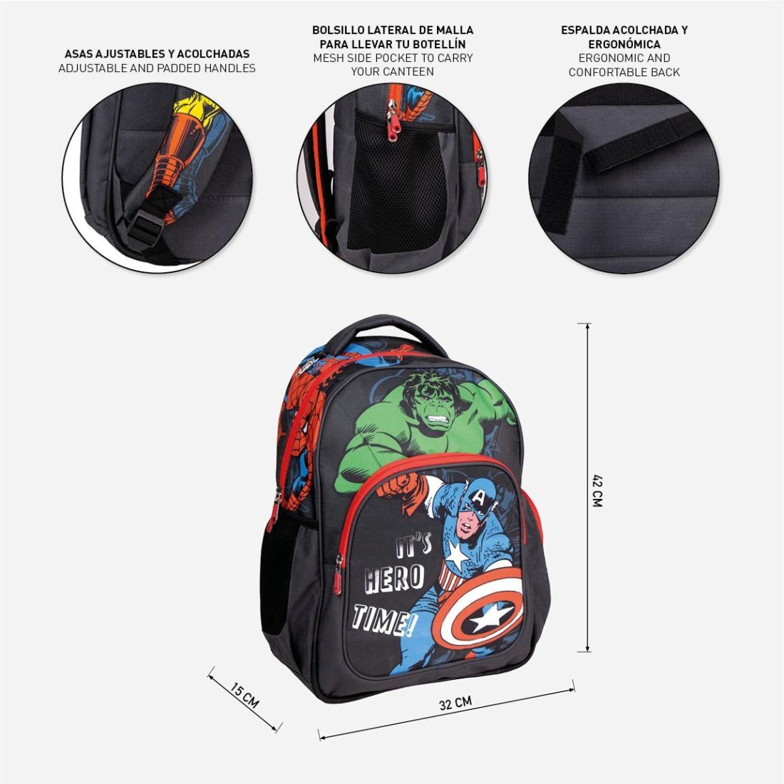Cerda Avengers Σχολική Τσάντα Πλάτης Δημοτικού Πολύχρωμη Μ32 x Π15 x Υ42εκ - Image 5