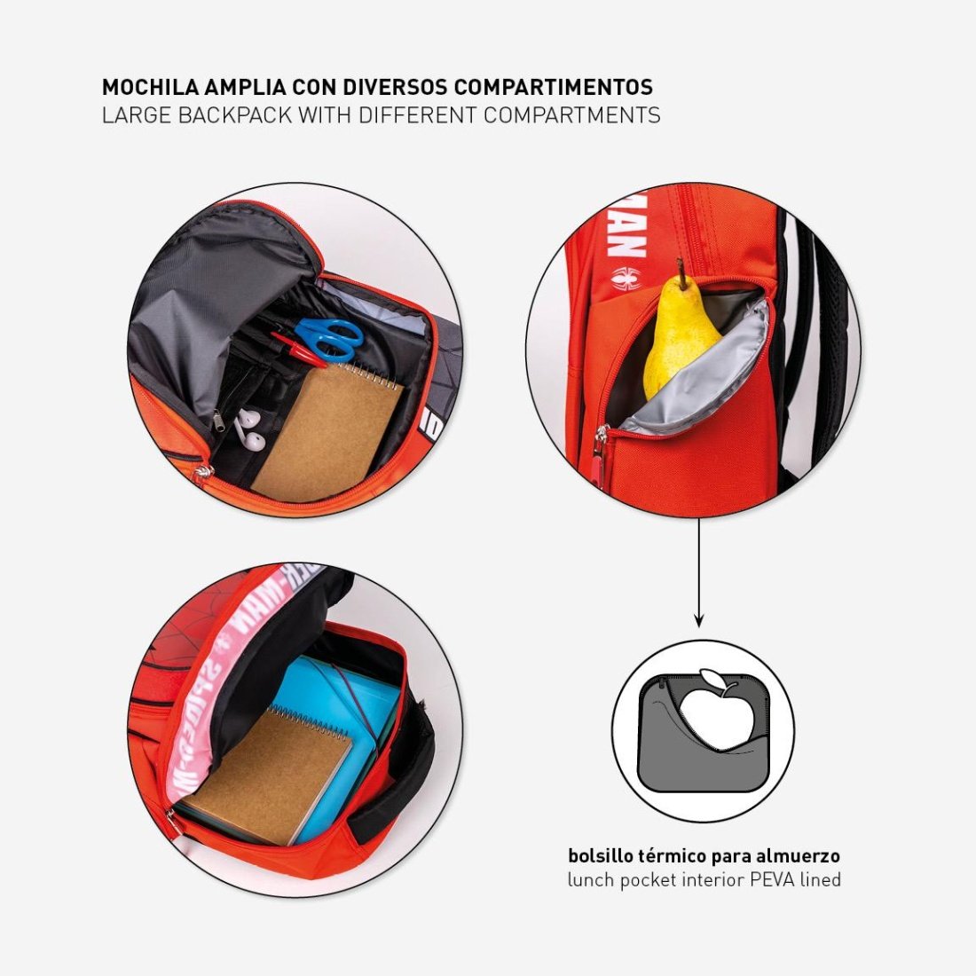 Cerda Σχολική Τσάντα Πλάτης Δημοτικού Spiderman σε Κόκκινο χρώμα 42cm - Image 3