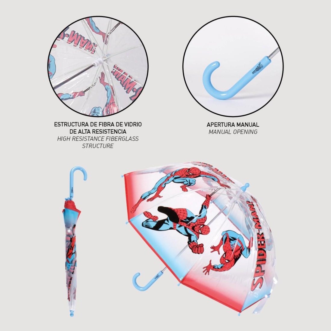 Cerda Spiderman Παιδική Ομπρέλα Μπαστούνι Διάφανη με Διάμετρο 71εκ. - Image 4
