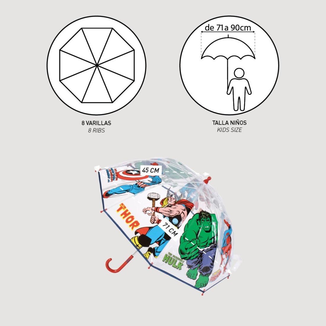 Cerda Avengers Παιδική Ομπρέλα Μπαστούνι Διάφανη με Διάμετρο 71εκ. - Image 3