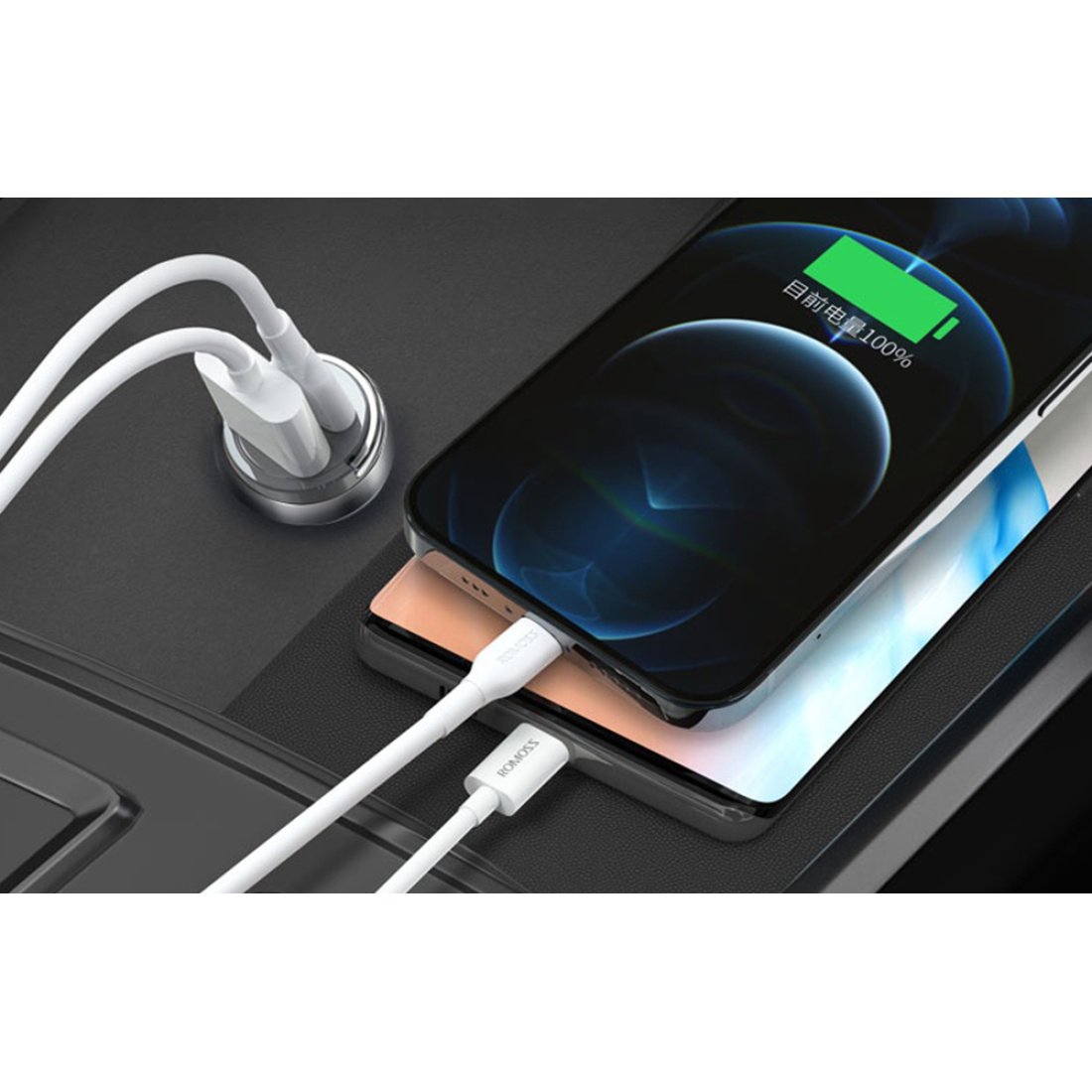 Romoss Φορτιστής Αυτοκινήτου Ασημί με Θύρες: 1xUSB 1xType-C μαζί με Καλώδιο - Image 4