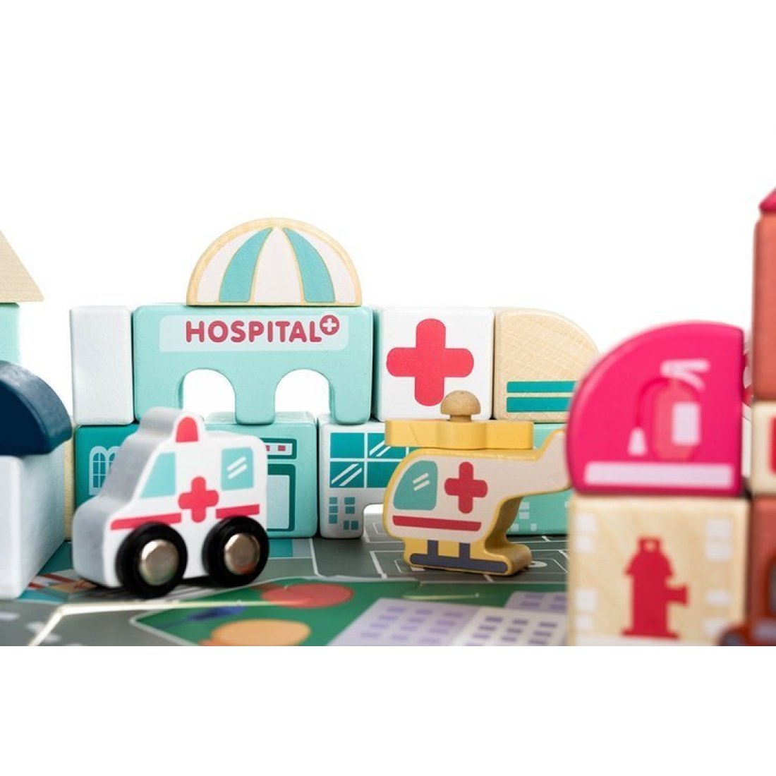 Σετ Ξύλινα Τουβλάκια με Παζλ 54 x 42 cm 115 τμχ Wooden Blocks City 3+ - Image 11