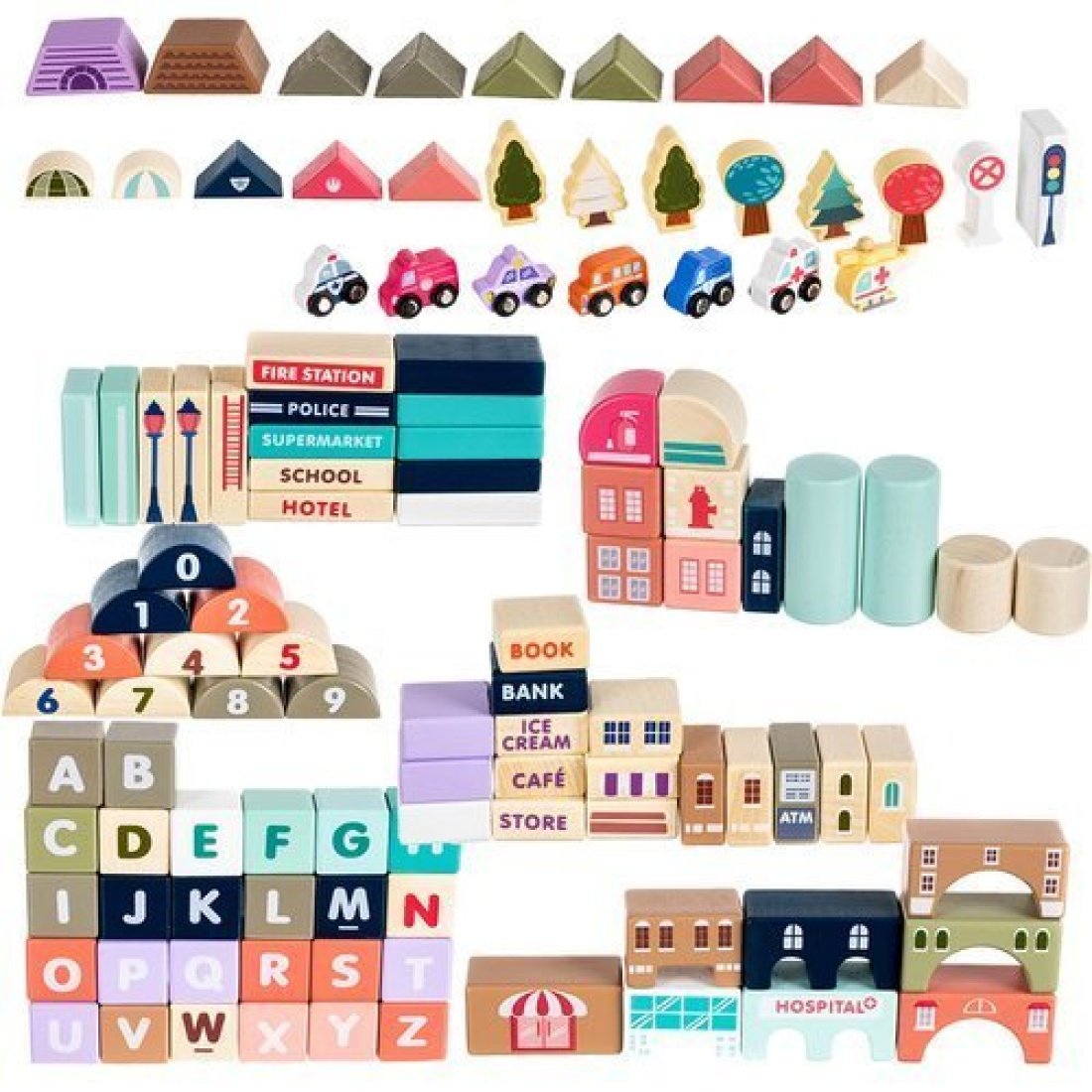 Σετ Ξύλινα Τουβλάκια με Παζλ 54 x 42 cm 115 τμχ Wooden Blocks City 3+ - Image 20