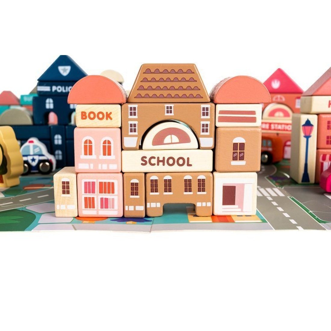 Σετ Ξύλινα Τουβλάκια με Παζλ 54 x 42 cm 115 τμχ Wooden Blocks City 3+ - Image 4