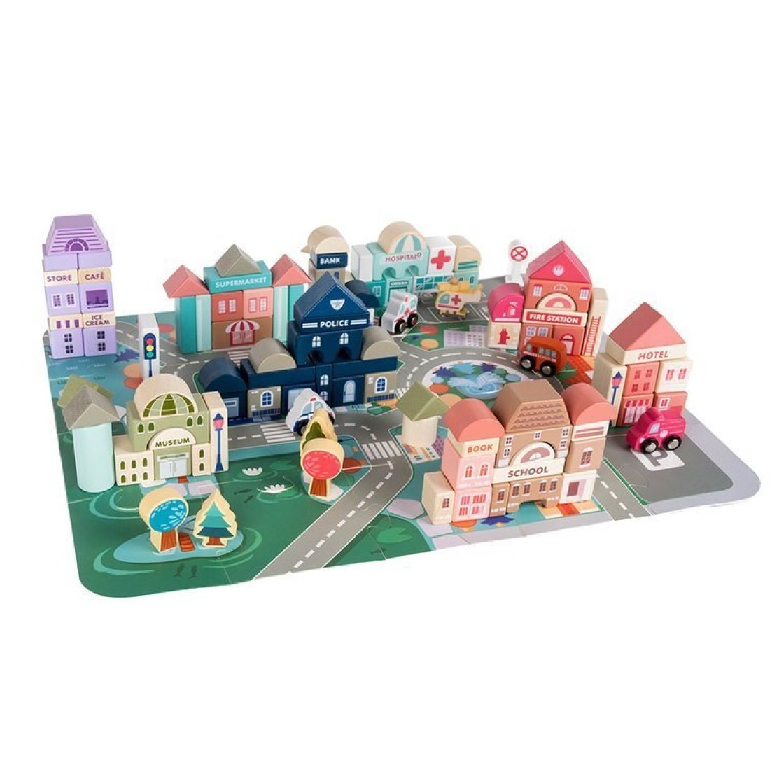 Σετ Ξύλινα Τουβλάκια με Παζλ 54 x 42 cm 115 τμχ Wooden Blocks City 3+ - Image 5