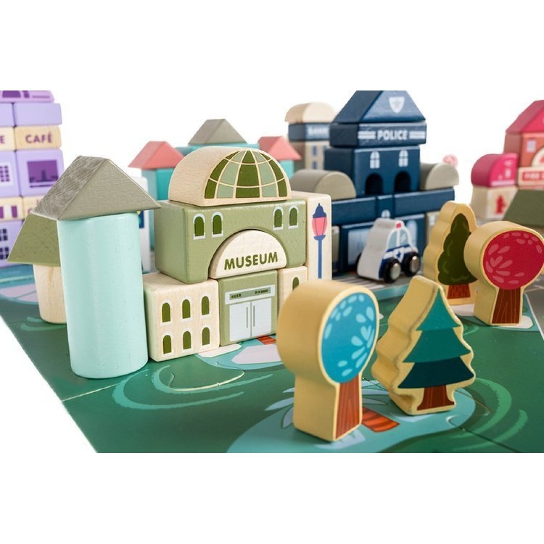 Σετ Ξύλινα Τουβλάκια με Παζλ 54 x 42 cm 115 τμχ Wooden Blocks City 3+ - Image 7