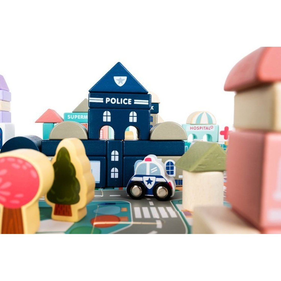 Σετ Ξύλινα Τουβλάκια με Παζλ 54 x 42 cm 115 τμχ Wooden Blocks City 3+ - Image 8