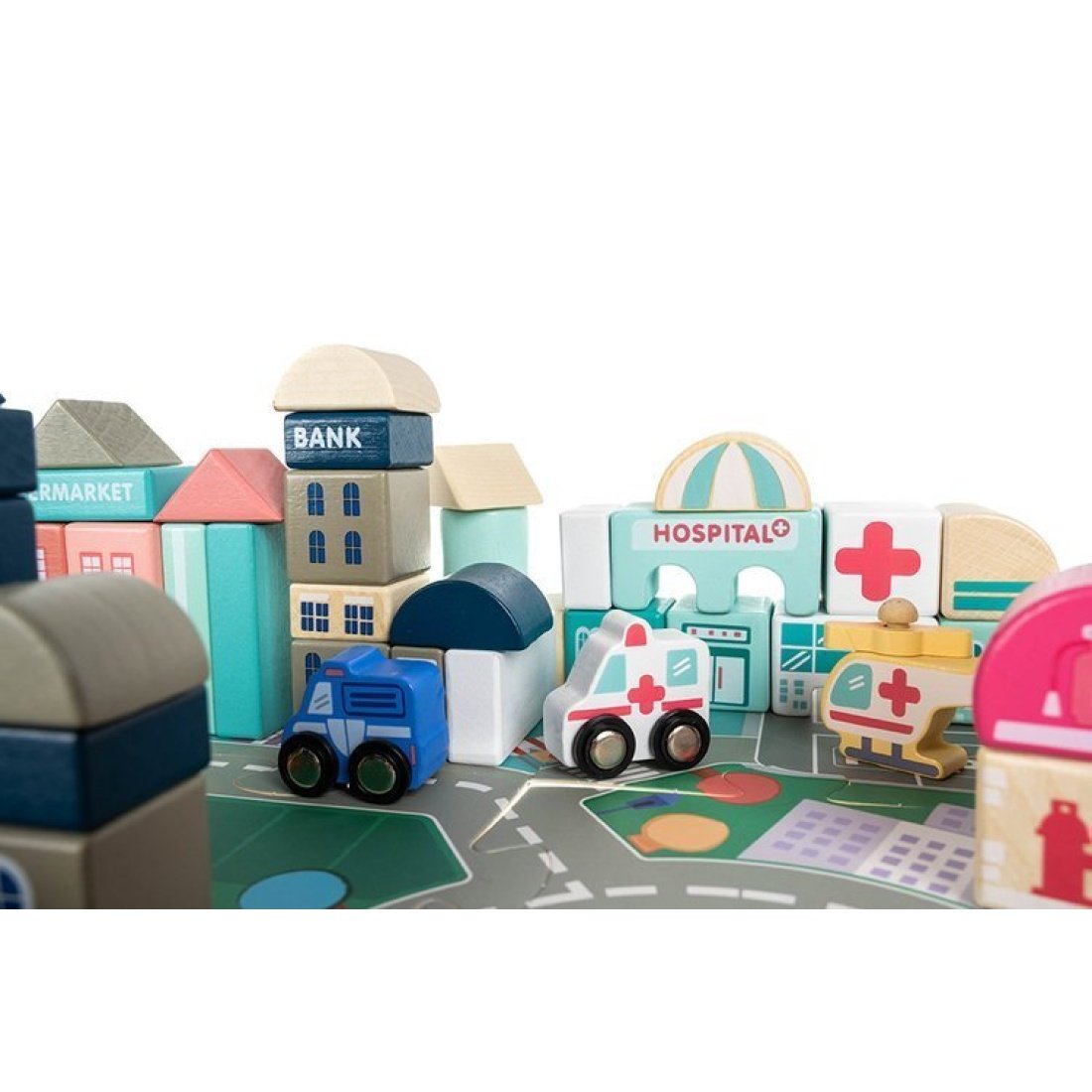 Σετ Ξύλινα Τουβλάκια με Παζλ 54 x 42 cm 115 τμχ Wooden Blocks City 3+ - Image 10