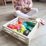 Σετ Ξύλινο Παιχνίδι Καφάσι 34 τεμαχίων με Λαχανικά, Φρούτα, Ξύλο Κοπής και Μαχαίρια, 23.5x26x6 cm - Image 6