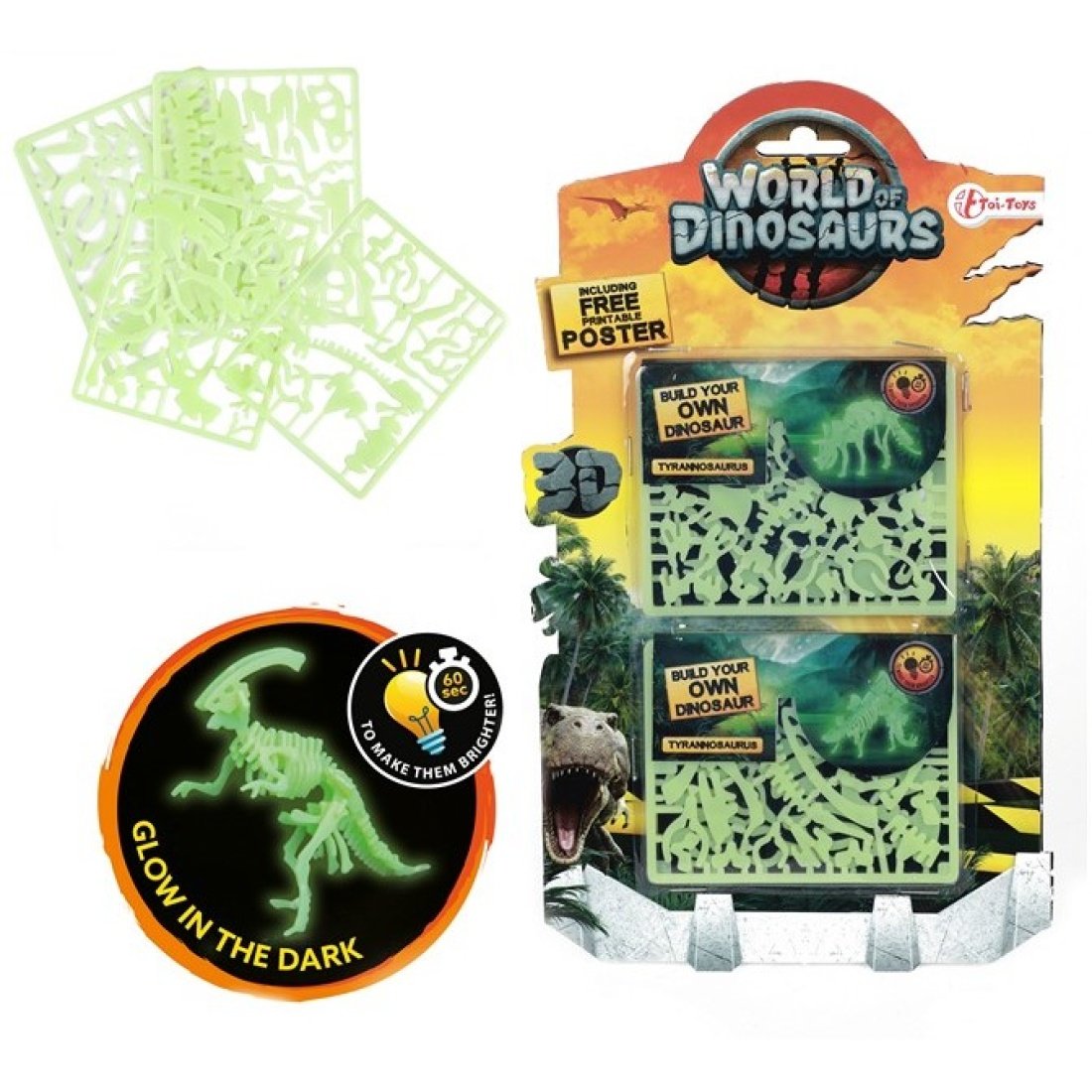 Ο Κόσμος των Δεινοσαύρων 3D puzzle Φωσφοριζέ 3 Σχέδια 16x29cm - Image 3