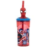 Stor - Παιδικό Ποτήρι Spiderman 3D με Καπάκι και Καλαμάκι 360ml Πλαστικό