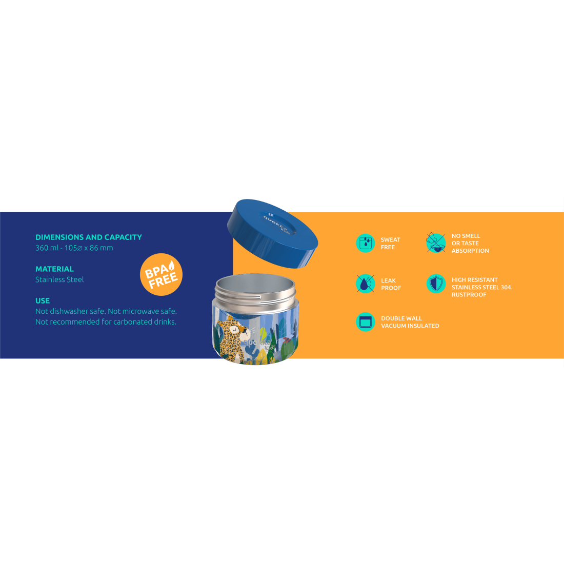 Quokka Δοχείο Φαγητού Θερμός Stainless Steel Whim Jungle 360ml - Image 3