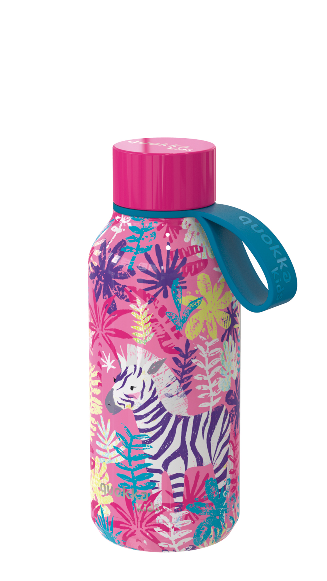 quokka-kids-botella-termo-acero-inoxidable-solid-con-colgador-zebras-330-ml (2) Quokka Ανοξείδωτο Παγούρι Θερμός Zebras σε Ροζ χρώμα 330ml - Image 1