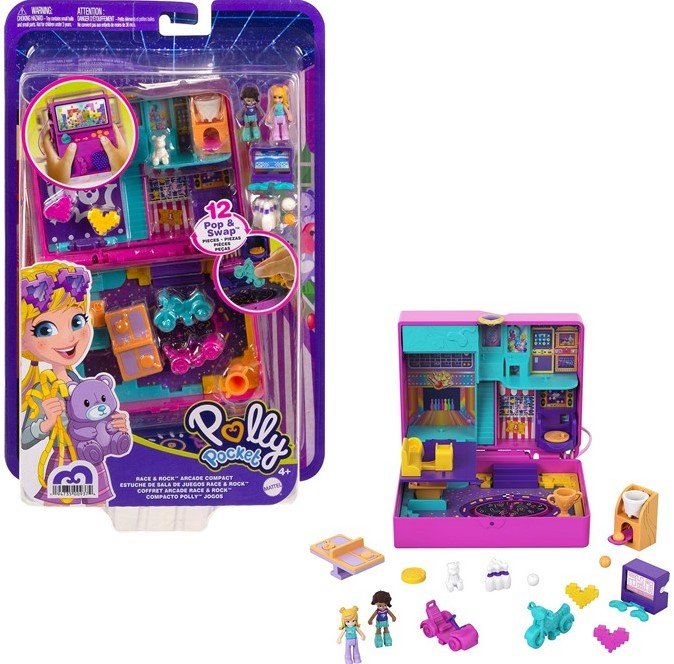 mattel-polly-pocket-mini-speelset-schatkist-19x29cm Mattel Polly Pocket Μίνι Ο Κόσμος της Polly Σετ Rage & Rock Arcade Compact - Image 1