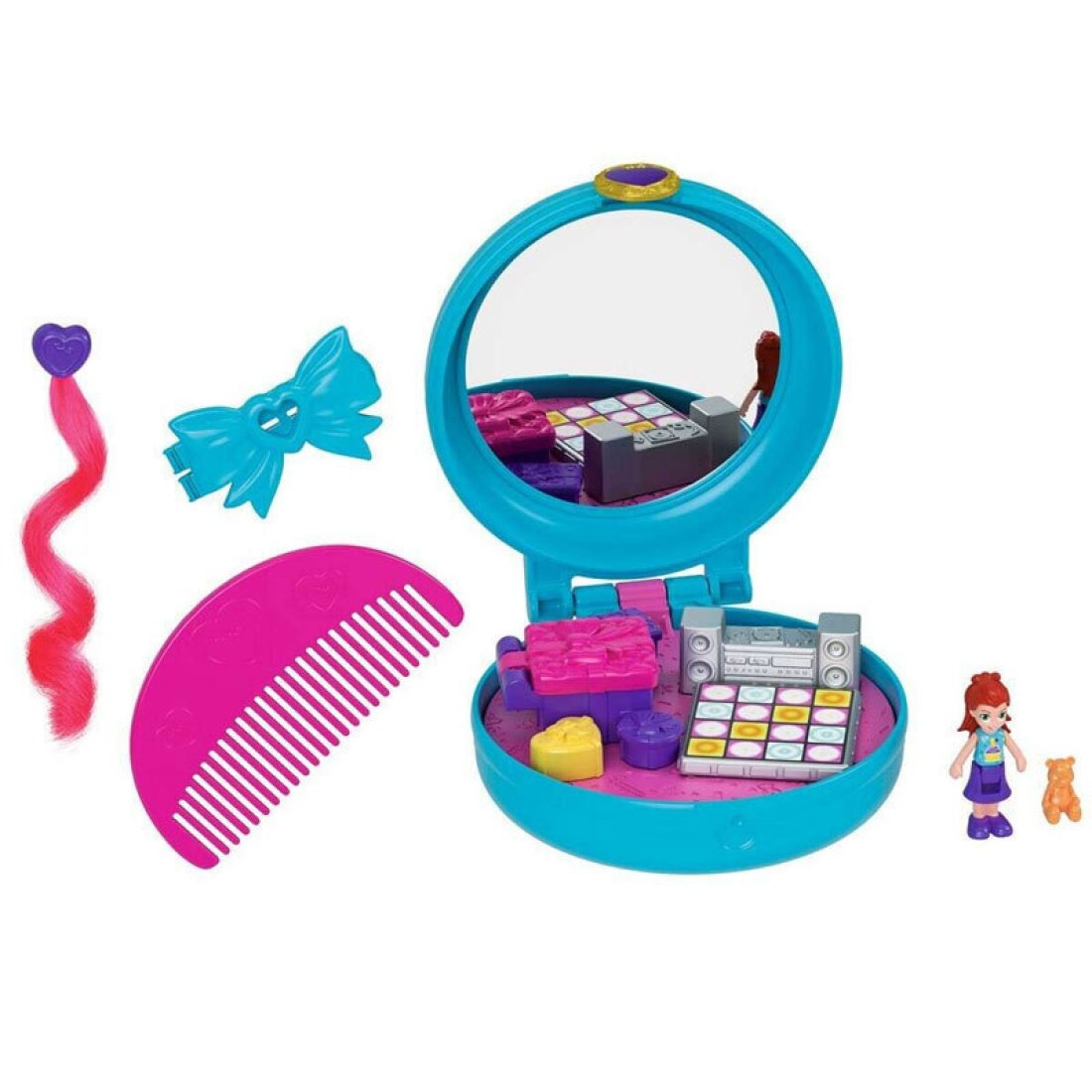 Mattel Polly Pocket Mini – Ο Κόσμος Της Polly Με Χτένα και Κλιπ για τα Μαλλιά Birthday Compact Playset Μπλε - Image 3