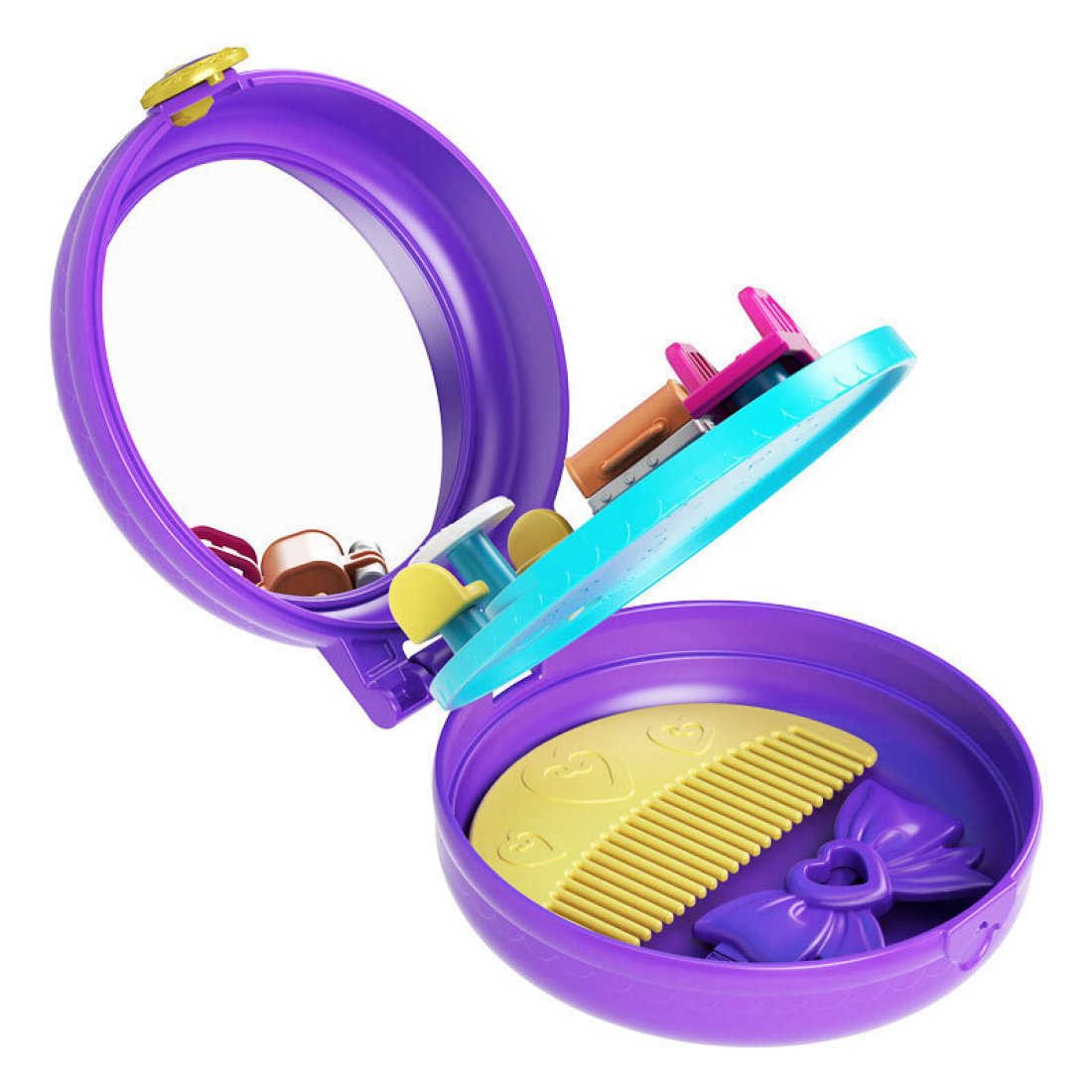 Mattel Polly Pocket Mini – Ο Κόσμος Της Polly Με Χτένα και Κλιπ για τα Μαλλιά Birthday Compact Playset Μωβ - Image 3