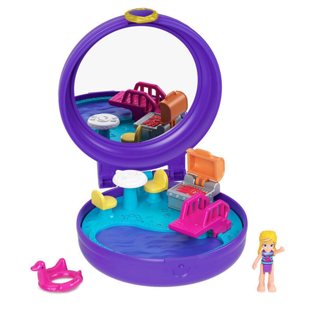 Mattel Polly Pocket Mini – Ο Κόσμος Της Polly Με Χτένα και Κλιπ για τα Μαλλιά Birthday Compact Playset Μωβ - Image 6