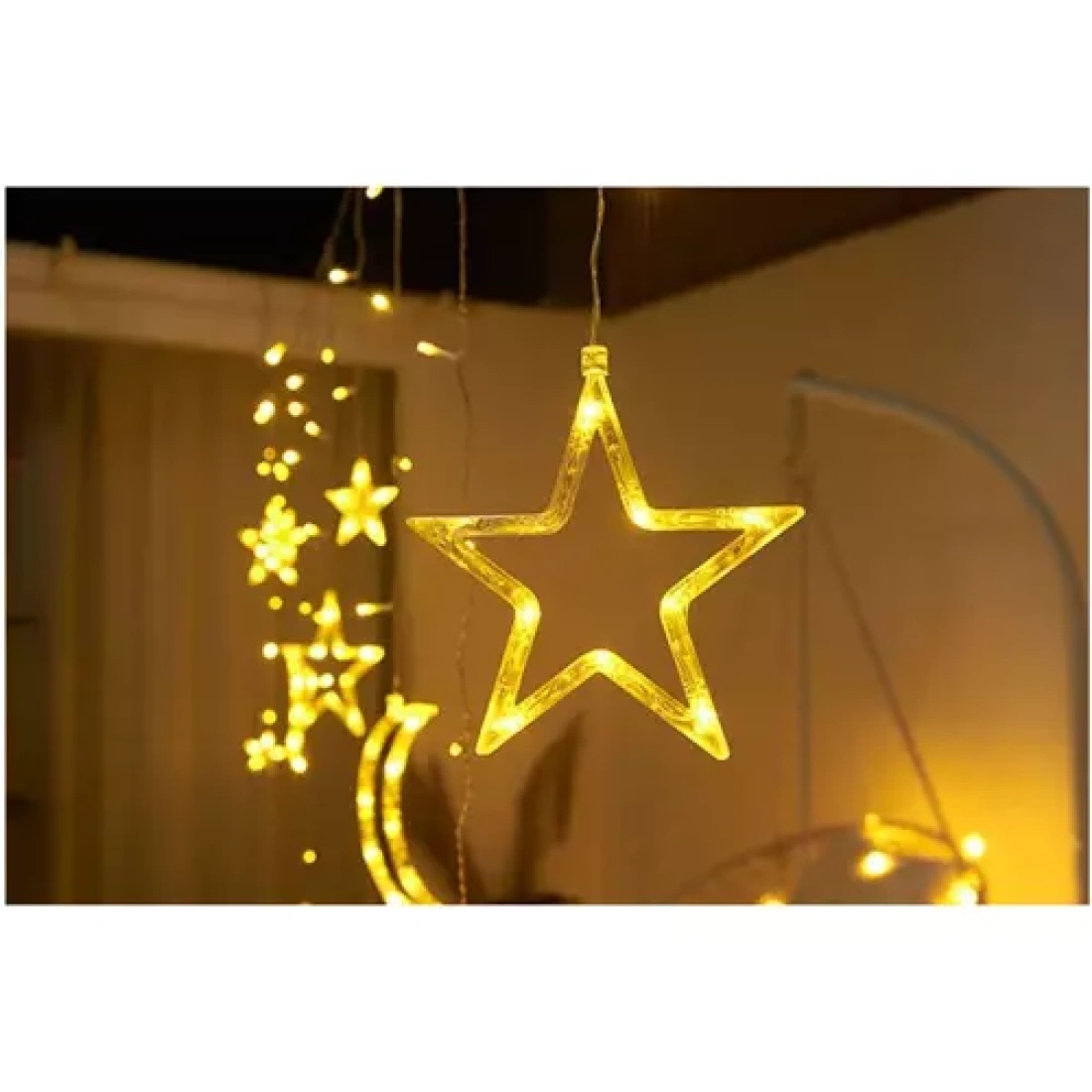 Αστέρια και Φεγγάρια Λαμπάκια 138  LED Θερμό Λευκό USB τύπου Κουρτίνα - Image 3