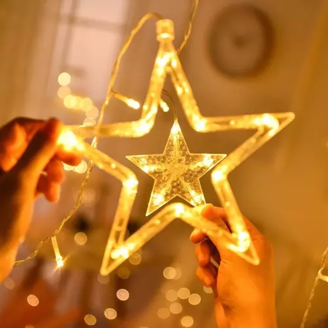 Αστέρια και Φεγγάρια Λαμπάκια 138  LED Θερμό Λευκό USB τύπου Κουρτίνα - Image 6