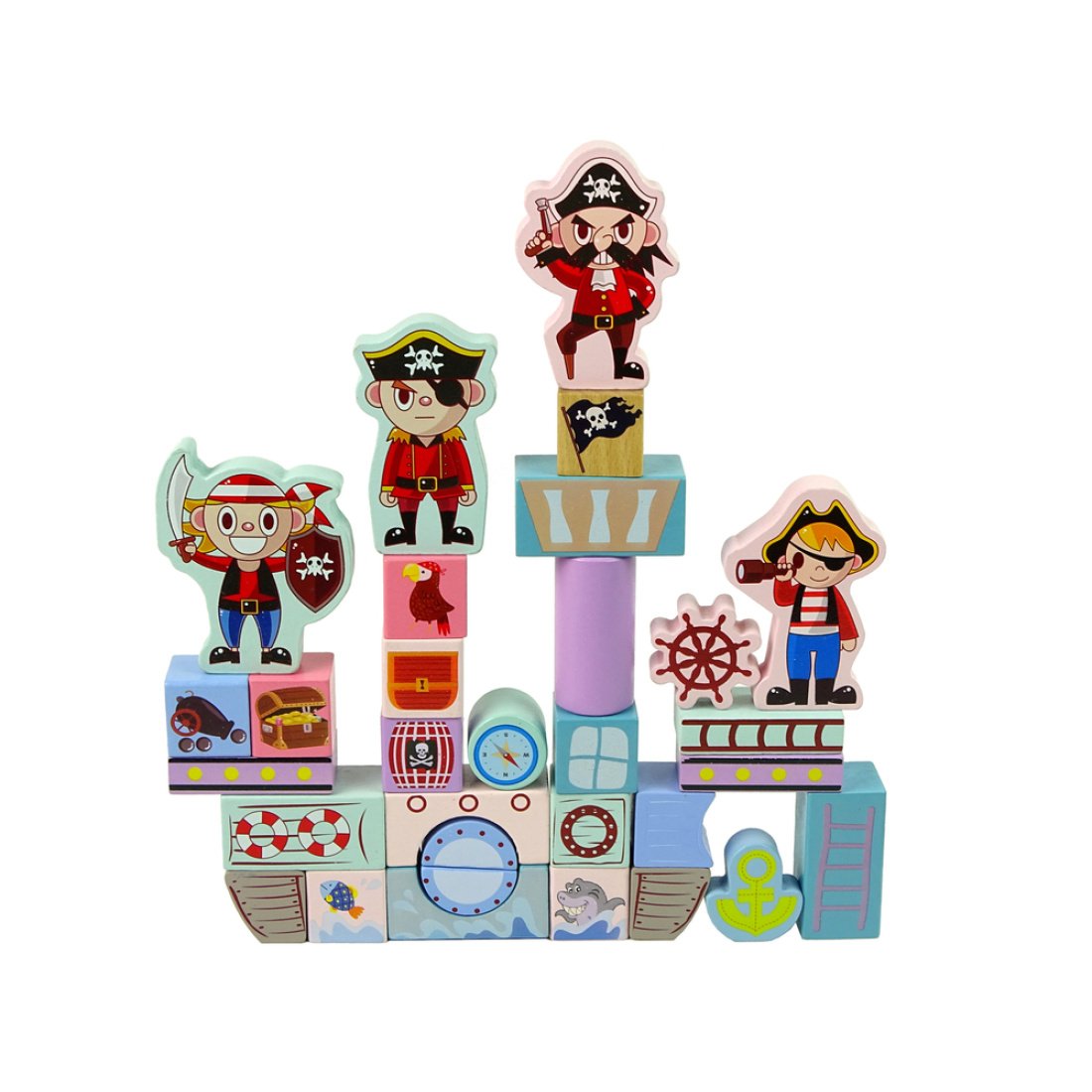 Ξύλινα Εκπαιδευτικά Τουβλάκια Κάστρο Πειρατών Σετ σε Κουβά για 3+ Ετών 46τμχ - Image 6