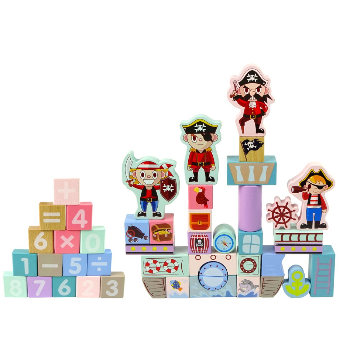 Ξύλινα Εκπαιδευτικά Τουβλάκια Κάστρο Πειρατών Σετ σε Κουβά για 3+ Ετών 46τμχ - Image 3