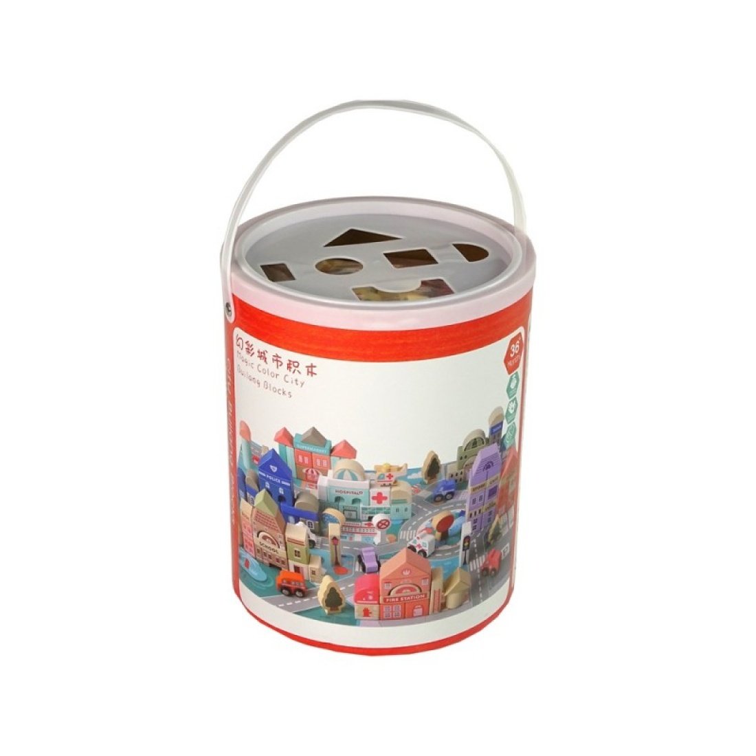 Ξύλινα Εκπαιδευτικά Τουβλάκια City Σετ σε Κουβά για 3+ Ετών 162τμχ - Image 4