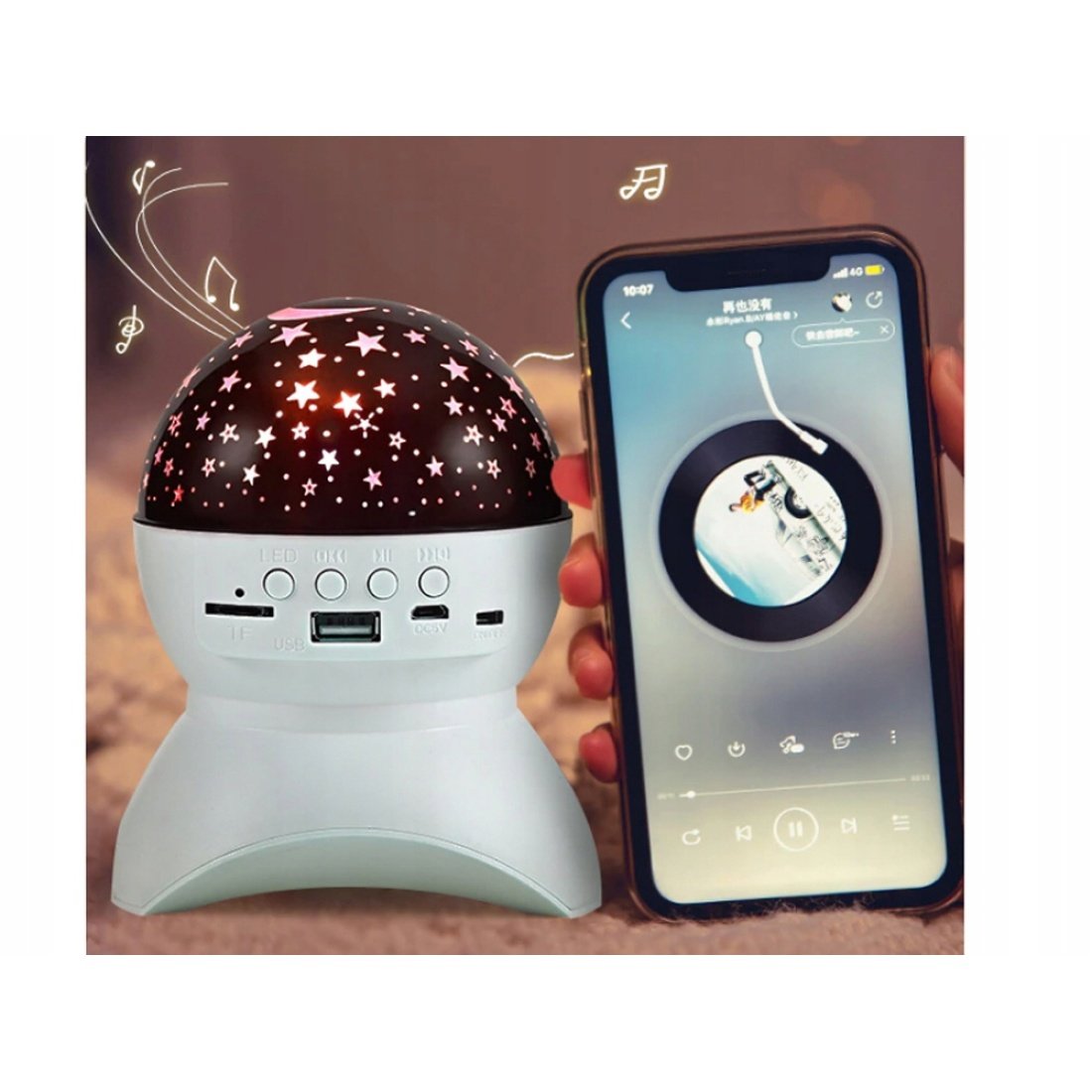 Παιδικό Φωτιστικό Projector Bluetooth με Προβολή Αστεριών και Ηχείο Ροζ Χρώμα - Image 4