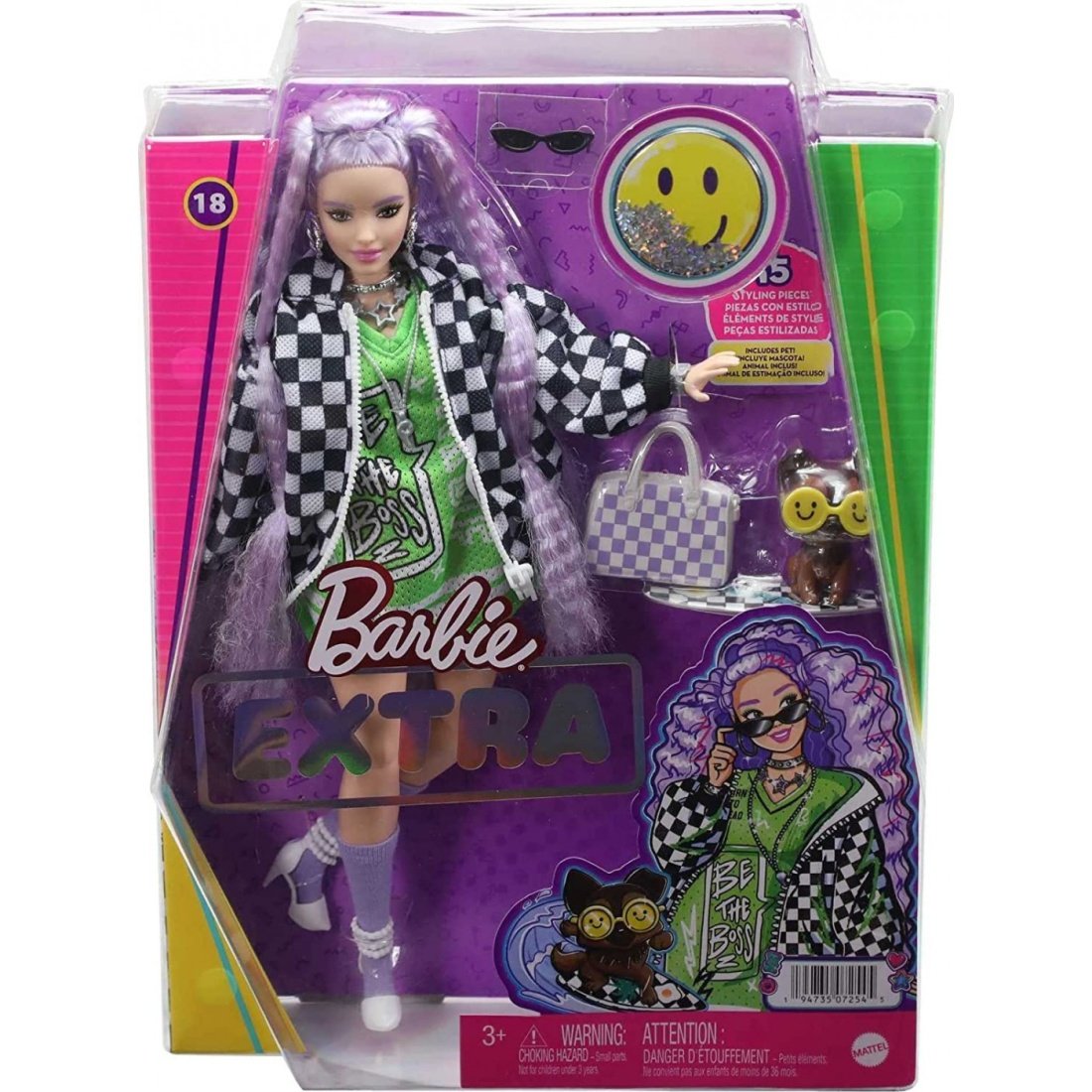 Barbie Κούκλα Extra Crimped Lavender Hair and Pet Puppy, Checkered Jacket για 3+ Ετών - Image 2