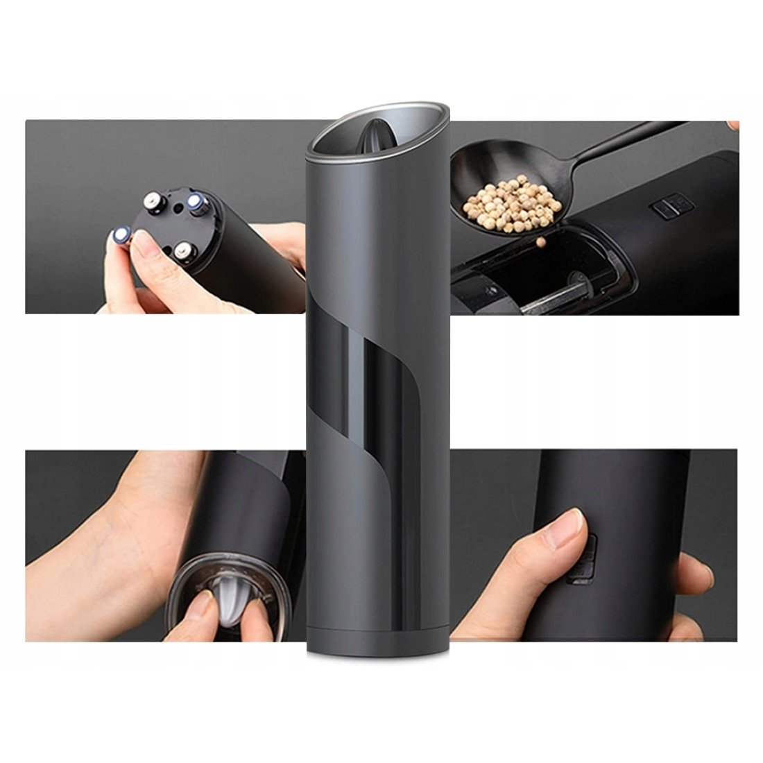 Ηλεκτρικός Μύλος Μπαχαρικών σε Μαύρο Χρώμα με Led - Image 6