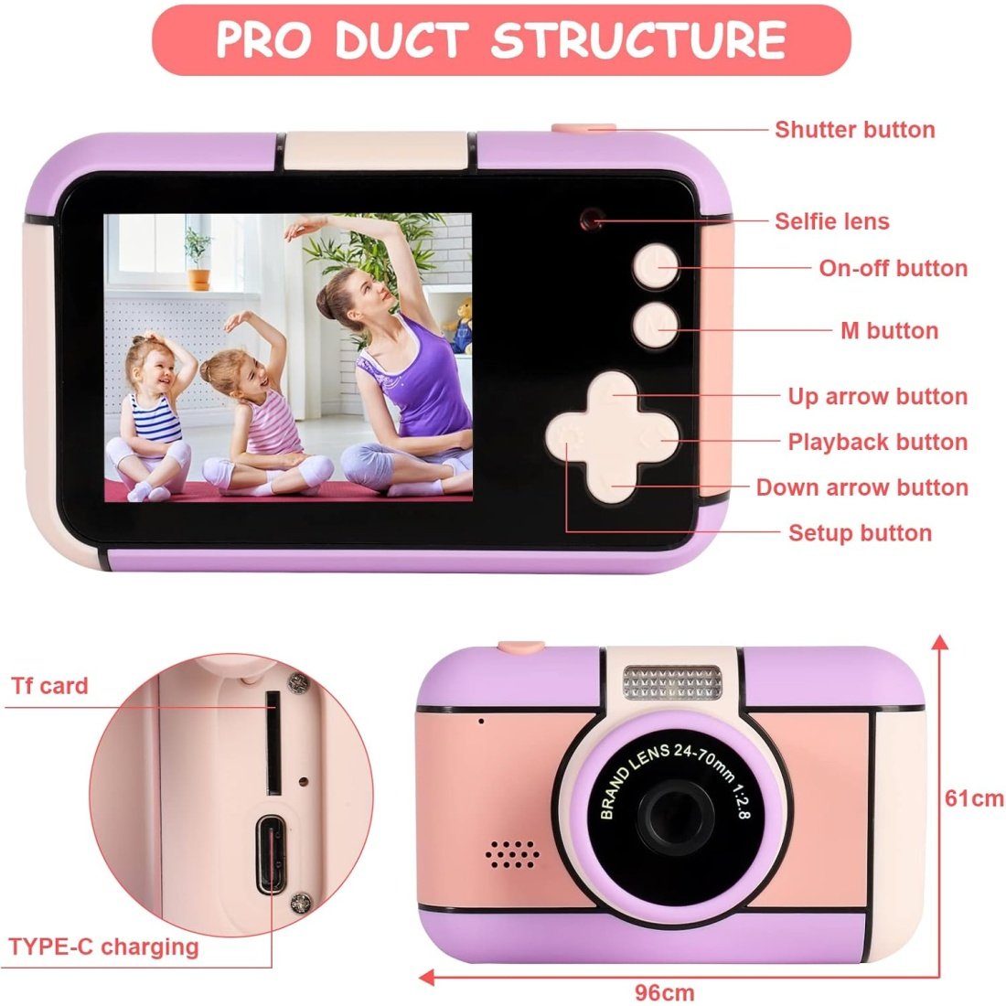 Ψηφιακή φωτογραφική μηχανή για παιδιά D7 Μωβ 3+ ετών - Image 9