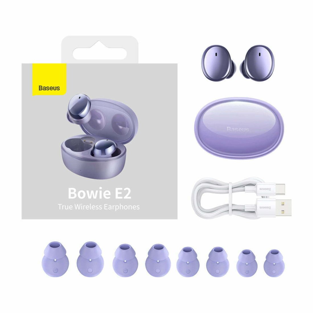 Baseus Bowie E2 In-ear Bluetooth Handsfree Ακουστικά με Θήκη Φόρτισης Μωβ - Image 7