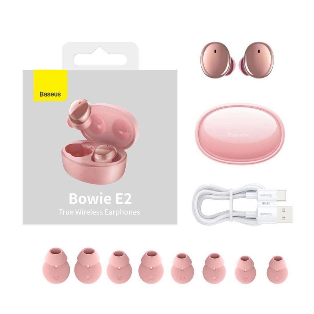 Baseus Bowie E2 In-ear Bluetooth Handsfree Ακουστικά με Θήκη Φόρτισης Ροζ - Image 7