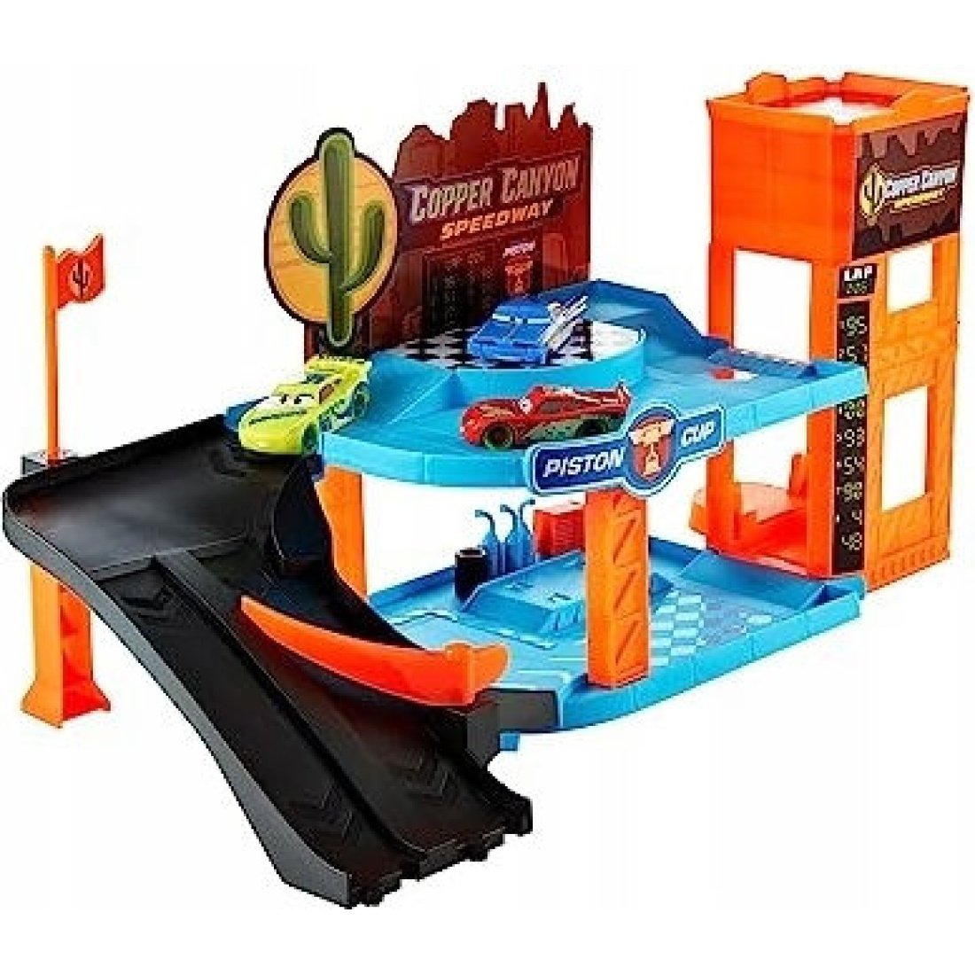 Disney Cars Glow Racers Copper Canyon Glowing Garage Γκαραζ Φωσφορούμενο Με 3 Οχήματα (Cruz Remirez,McQueen & Ramone) HPX75 - Image 9