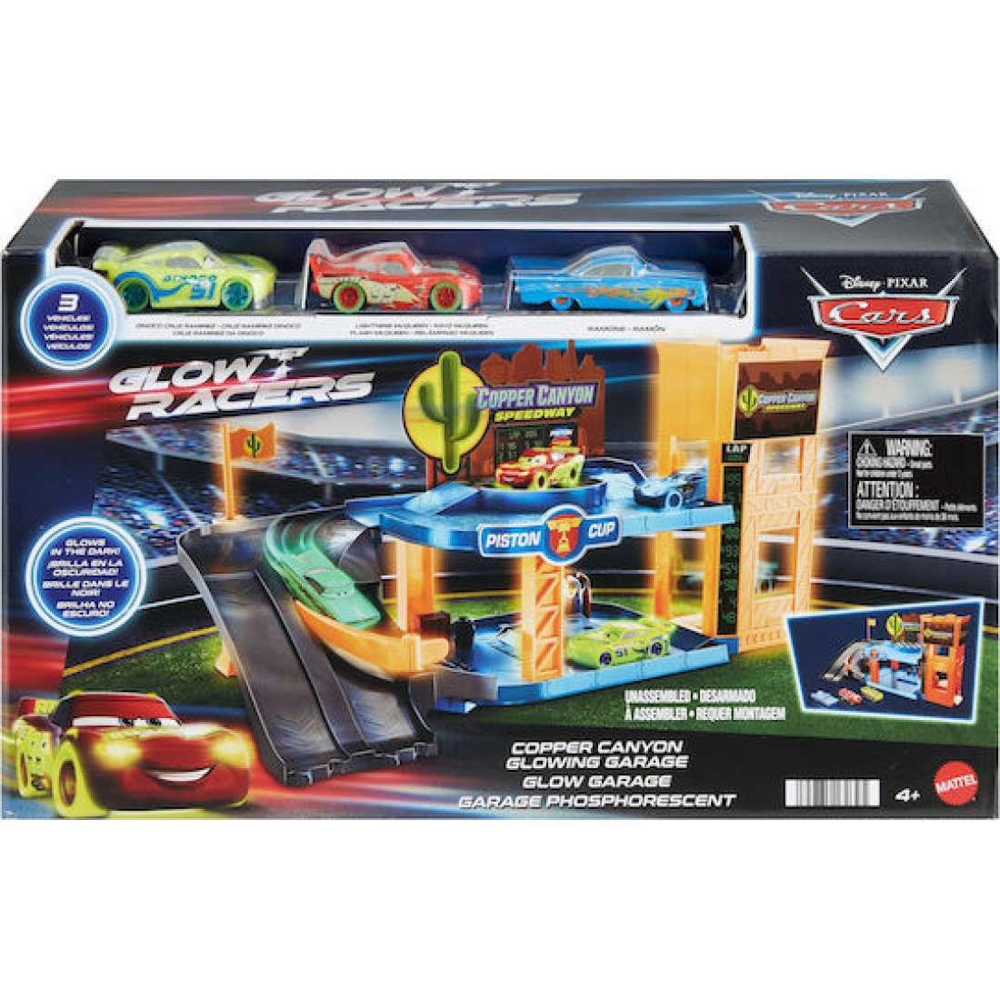 Disney Cars Glow Racers Copper Canyon Glowing Garage Γκαραζ Φωσφορούμενο Με 3 Οχήματα (Cruz Remirez,McQueen & Ramone) HPX75 - Image 8