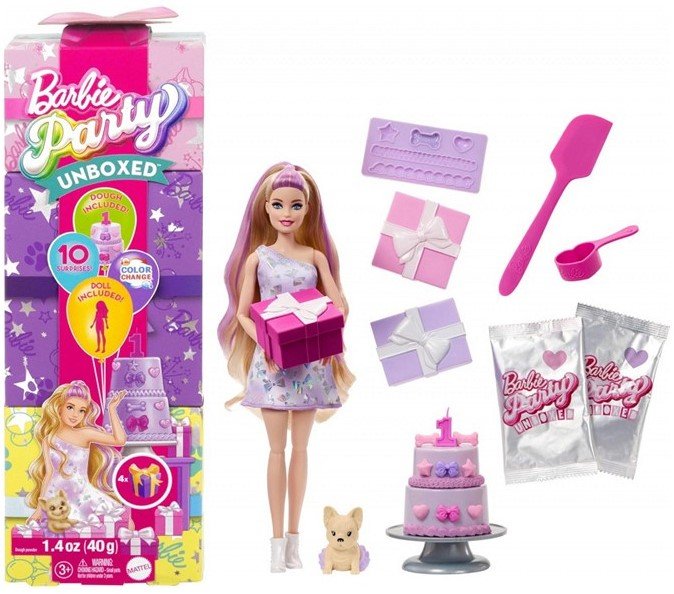 barbie-party-unboxed-doll-with-accessories-pet-birthday-series Mattel Barbie Party Unboxed Reveal Κούκλα Ξανθία Με Γαλλικό Μπουλντόγκ JFG70 - Image 1