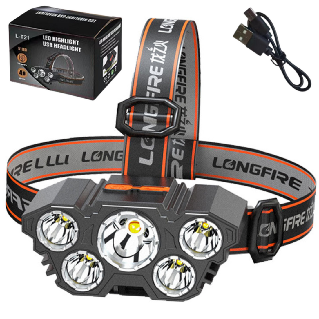 Επαναφορτιζόμενος Αδιάβροχος Φακός Κεφαλής LED 5 Διόδων Αισθητήρας Κίνησης 4 Λειτουργίες Φωτισμού - Image 2