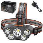 Επαναφορτιζόμενος Αδιάβροχος Φακός Κεφαλής LED 5 Διόδων Αισθητήρας Κίνησης 4 Λειτουργίες Φωτισμού