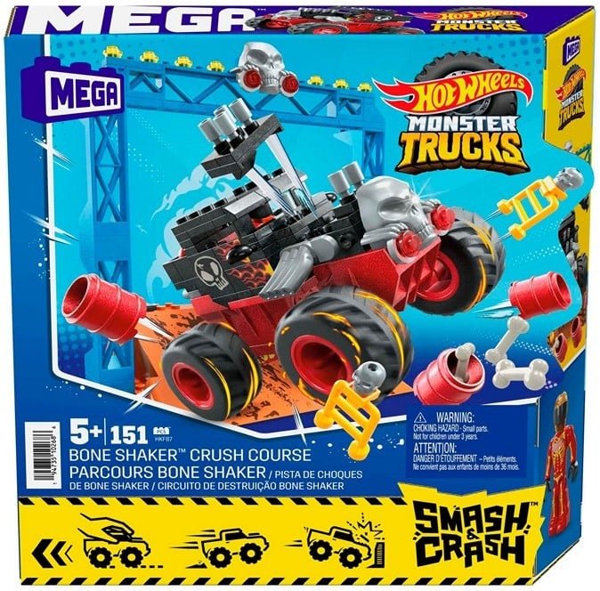 mattel-hot-wheels-mega-monster-trucks-smash-und-crash-bone-shaker-151-pcs-23x23cm Mega Bloks Hot Wheels Monster Trucks Smash n' Crash Bone Shaker 151 τεμάχια (HKF87) - Image 1