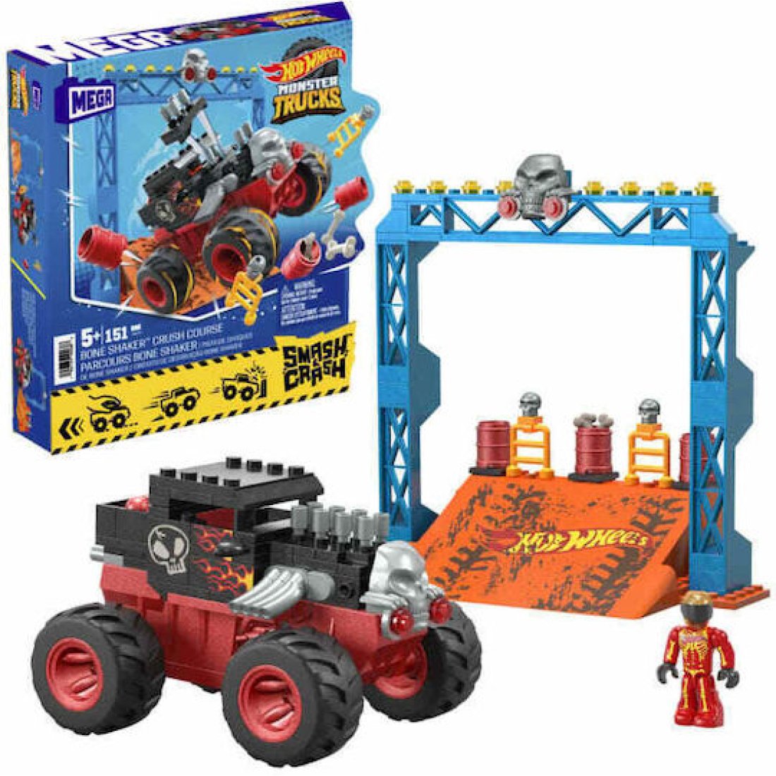 Mega Bloks Hot Wheels Monster Trucks Smash n' Crash Bone Shaker 151 τεμάχια (HKF87) - Image 4