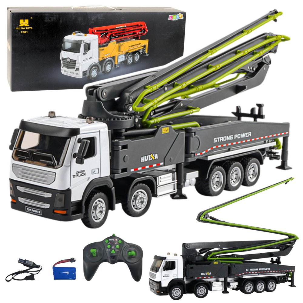 eng_pl_RC-Concrete-Mixer-Truck-Remote-Controlled-Huina-Gray-1-18-22743_1 Τηλεκατευθυνόμενο Φορτηγό με Αντλία Βοηθός Σκυροδέματος Τηλεχειριστήριο RC Huina Γκρι 1:18 - Image 1